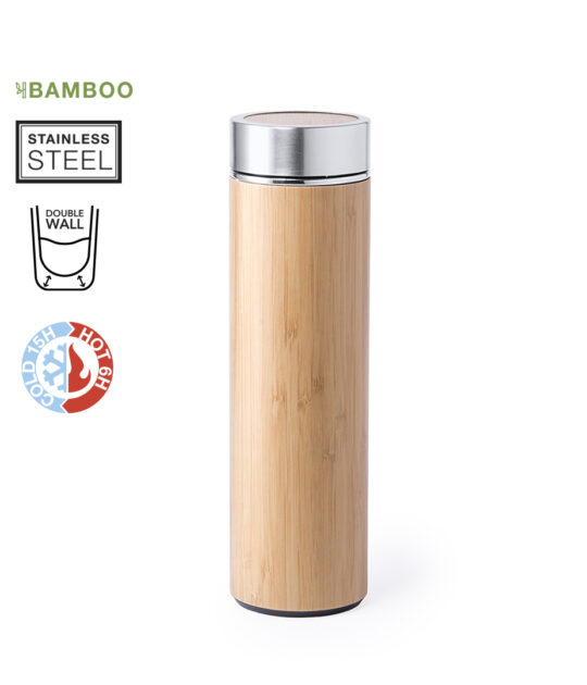 Borraccia thermos della linea natura da 500 ml. Realizzata in bambù e acciaio Inox