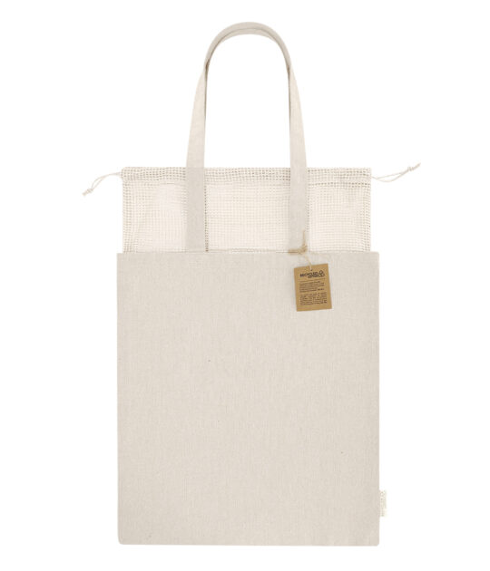 shopper in cotone e chiusura particolare realizzato in rete